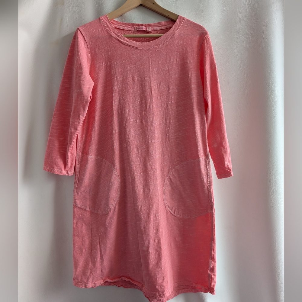 Fresh Produce Catalina Orange Peach Cotton Dress Pockets 3/4 Sleeves - S